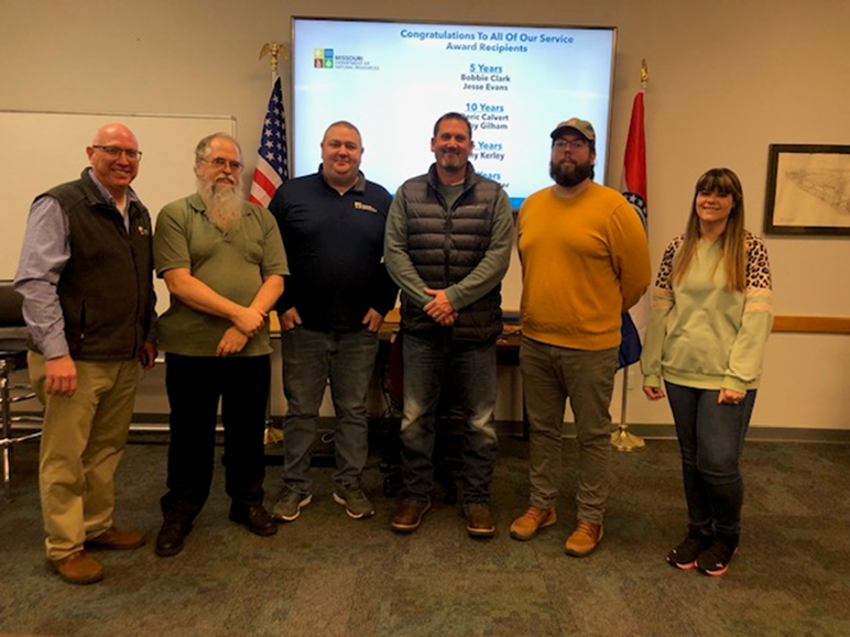 Missouri Department of Natural Resources, Southeast Regional Office, recognized several team members for their years of service.