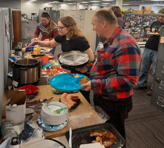 DNR Employees going through line for meal