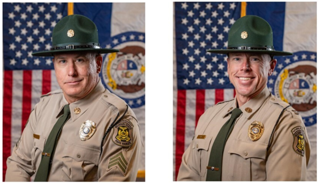 Captain Geoffrey Evans and Sergeant David Miller, park rangers with the Missouri Department of Natural Resources’ Division of State Parks, are the State of Missouri and MoDNR Team Members of the Month for June 2026.
