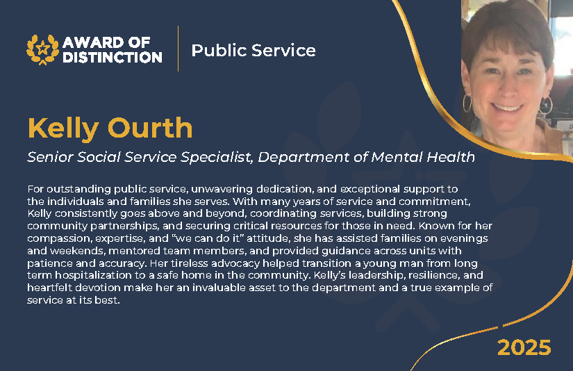 Kelly Ourth - 2025 Public Service Award of Distinction