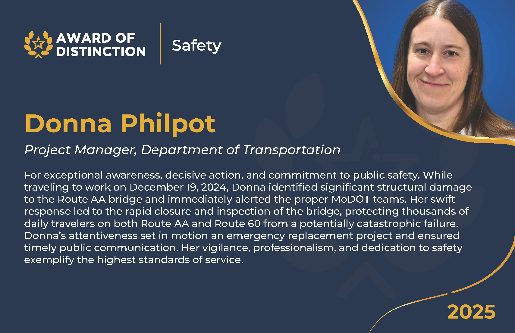 Donna Philpot - 2025 Safety Award of Distinction